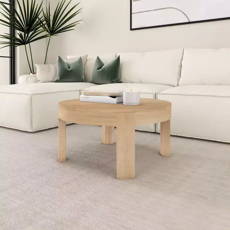 Table Basse Ronde Contour en Bois Massif Plank+Beam, Table Basse de 76 cm, Tables Basses pour Salon, Table Centrale Moderne pour Petits Espaces