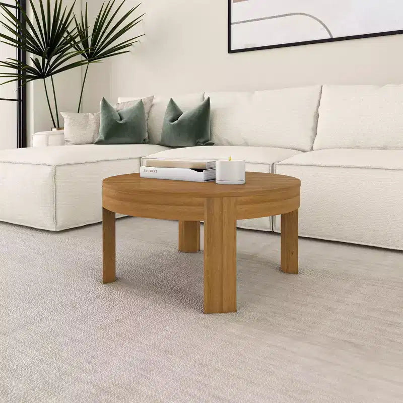 Table Basse Ronde Contour en Bois Massif Plank+Beam, Table Basse de 76 cm, Tables Basses pour Salon, Table Centrale Moderne pour Petits Espaces