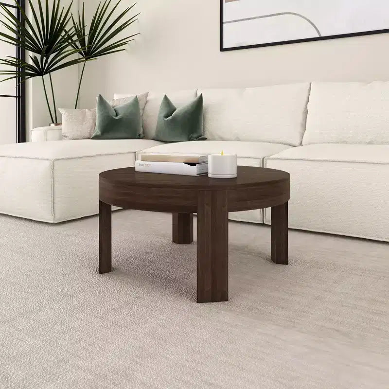Table Basse Ronde Contour en Bois Massif Plank+Beam, Table Basse de 76 cm, Tables Basses pour Salon, Table Centrale Moderne pour Petits Espaces