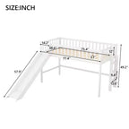 Lit mezzanine bas avec échelle et toboggan, taille double/simple, cadre de lit en bois, sommier tapissier non requis - HABITRIO