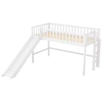 Lit mezzanine bas avec échelle et toboggan, taille double/simple, cadre de lit en bois, sommier tapissier non requis - HABITRIO