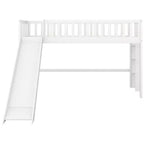 Lit mezzanine bas avec échelle et toboggan, taille double/simple, cadre de lit en bois, sommier tapissier non requis - HABITRIO