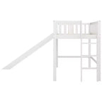 Lit mezzanine bas avec échelle et toboggan, taille double/simple, cadre de lit en bois, sommier tapissier non requis - HABITRIO
