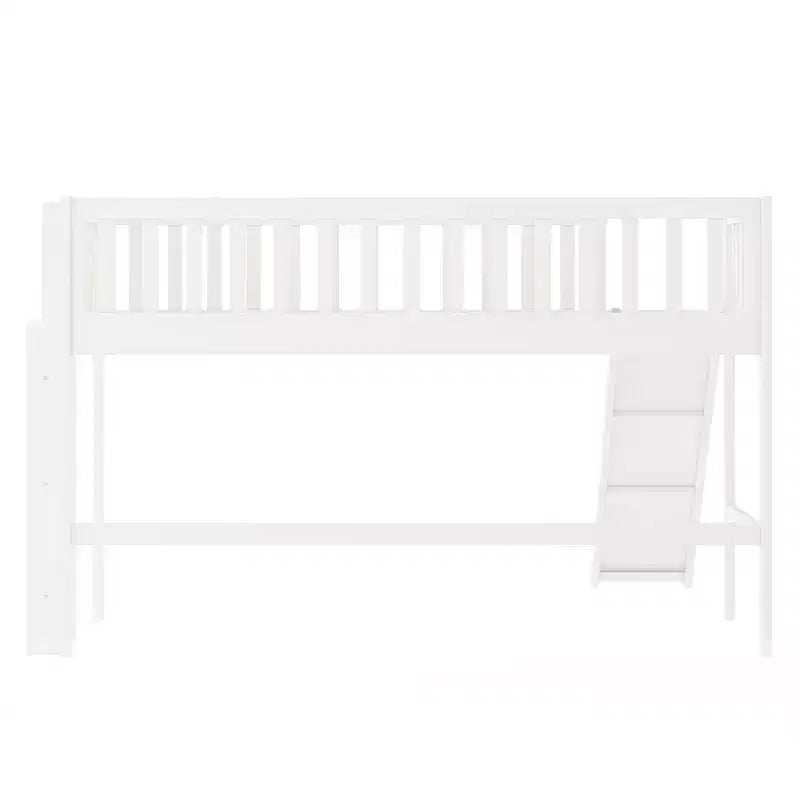 Lit mezzanine bas avec échelle et toboggan, taille double/simple, cadre de lit en bois, sommier tapissier non requis - HABITRIO