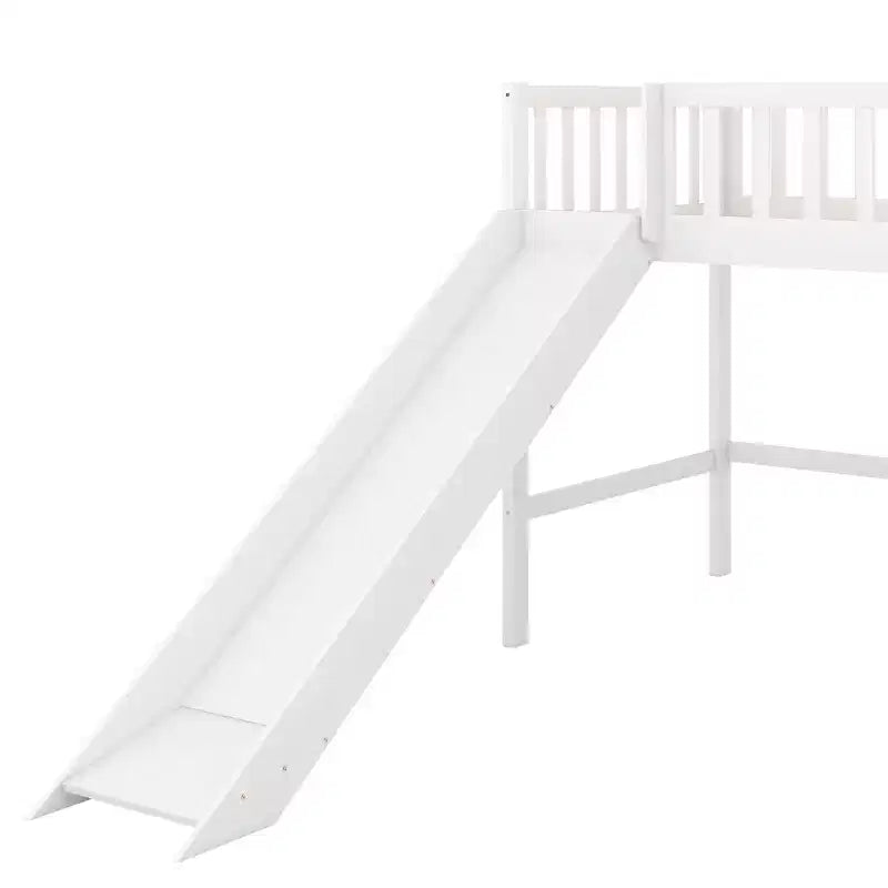 Lit mezzanine bas avec échelle et toboggan, taille double/simple, cadre de lit en bois, sommier tapissier non requis - HABITRIO