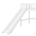 Lit mezzanine bas avec échelle et toboggan, taille double/simple, cadre de lit en bois, sommier tapissier non requis - HABITRIO