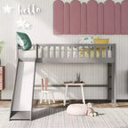 Lit mezzanine bas avec échelle et toboggan, taille double/simple, cadre de lit en bois, sommier tapissier non requis - HABITRIO
