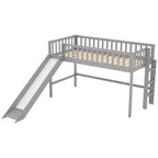 Lit mezzanine bas avec échelle et toboggan, taille double/simple, cadre de lit en bois, sommier tapissier non requis - HABITRIO