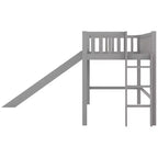 Lit mezzanine bas avec échelle et toboggan, taille double/simple, cadre de lit en bois, sommier tapissier non requis - HABITRIO
