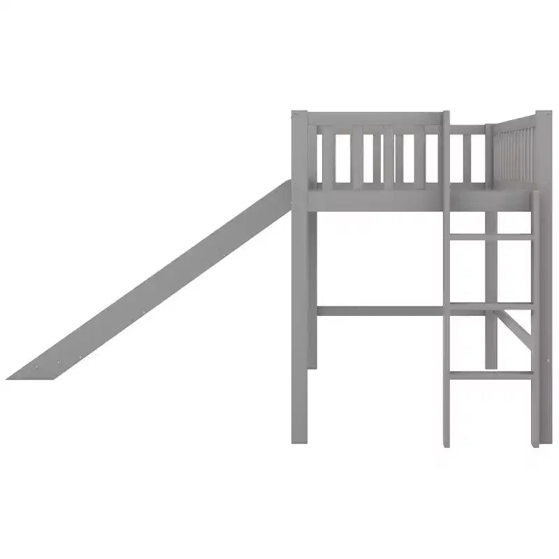 Lit mezzanine bas avec échelle et toboggan, taille double/simple, cadre de lit en bois, sommier tapissier non requis - HABITRIO