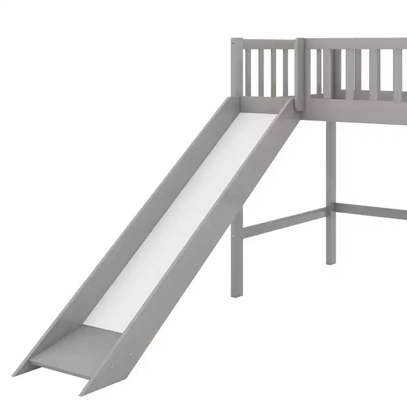 Lit mezzanine bas avec échelle et toboggan, taille double/simple, cadre de lit en bois, sommier tapissier non requis - HABITRIO