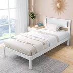 Lit plateforme en bois Costway Twin/Full/Queen avec 12 lattes, tête de lit et rangement sous le lit, blanc