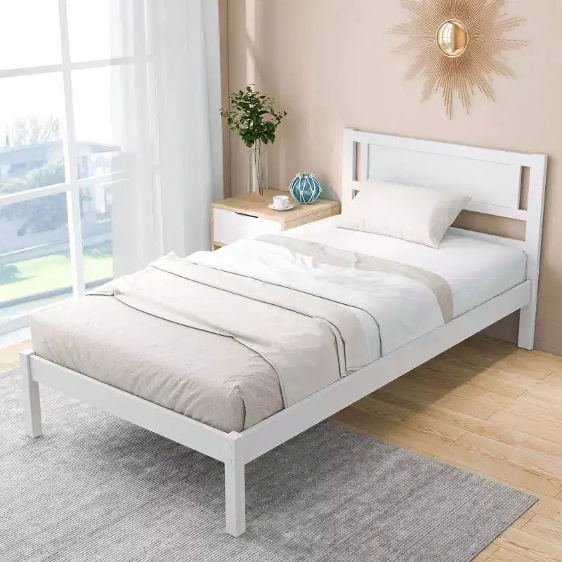 Lit plateforme en bois Costway Twin/Full/Queen avec 12 lattes, tête de lit et rangement sous le lit, blanc