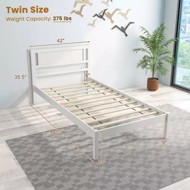 Lit plateforme en bois Costway Twin/Full/Queen avec 12 lattes, tête de lit et rangement sous le lit, blanc
