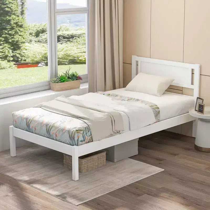 Lit plateforme en bois Costway Twin/Full/Queen avec 12 lattes, tête de lit et rangement sous le lit, blanc