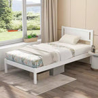 Lit plateforme en bois Costway Twin/Full/Queen avec 12 lattes, tête de lit et rangement sous le lit, blanc