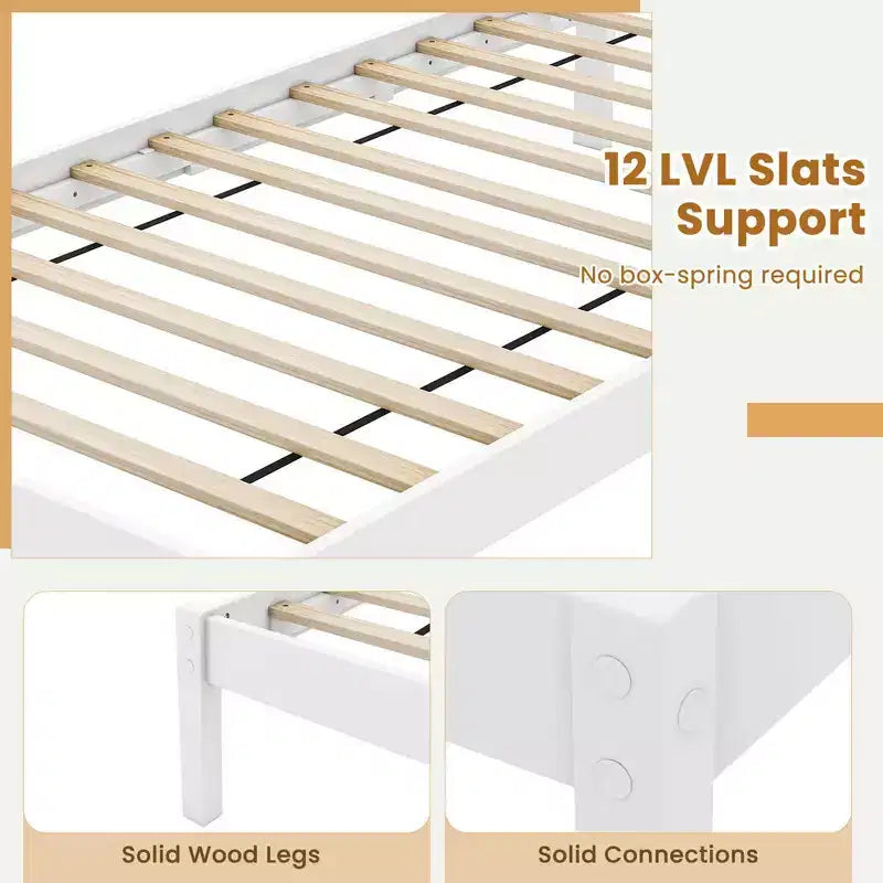 Lit plateforme en bois Costway Twin/Full/Queen avec 12 lattes, tête de lit et rangement sous le lit, blanc