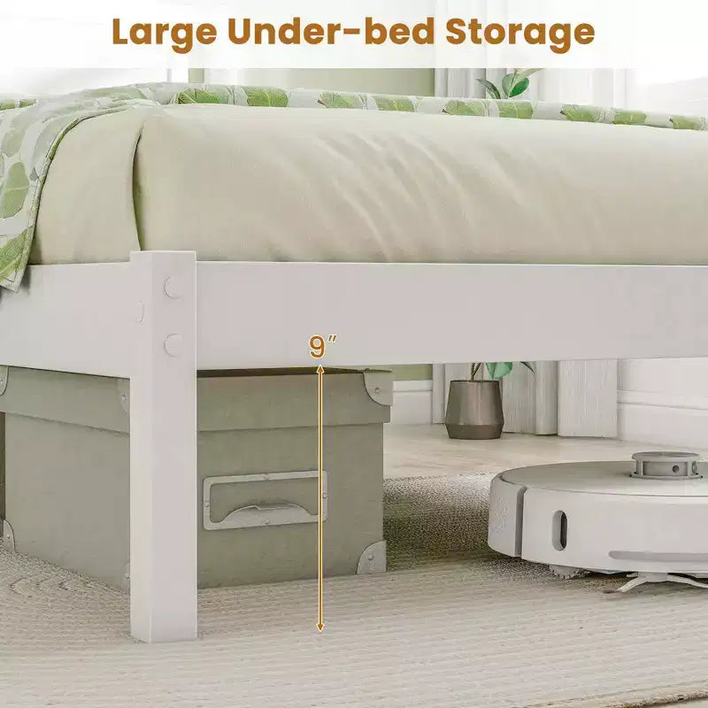 Lit plateforme en bois Costway Twin/Full/Queen avec 12 lattes, tête de lit et rangement sous le lit, blanc