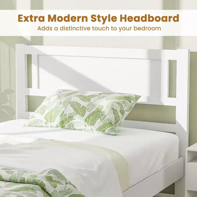 Lit plateforme en bois Costway Twin/Full/Queen avec 12 lattes, tête de lit et rangement sous le lit, blanc
