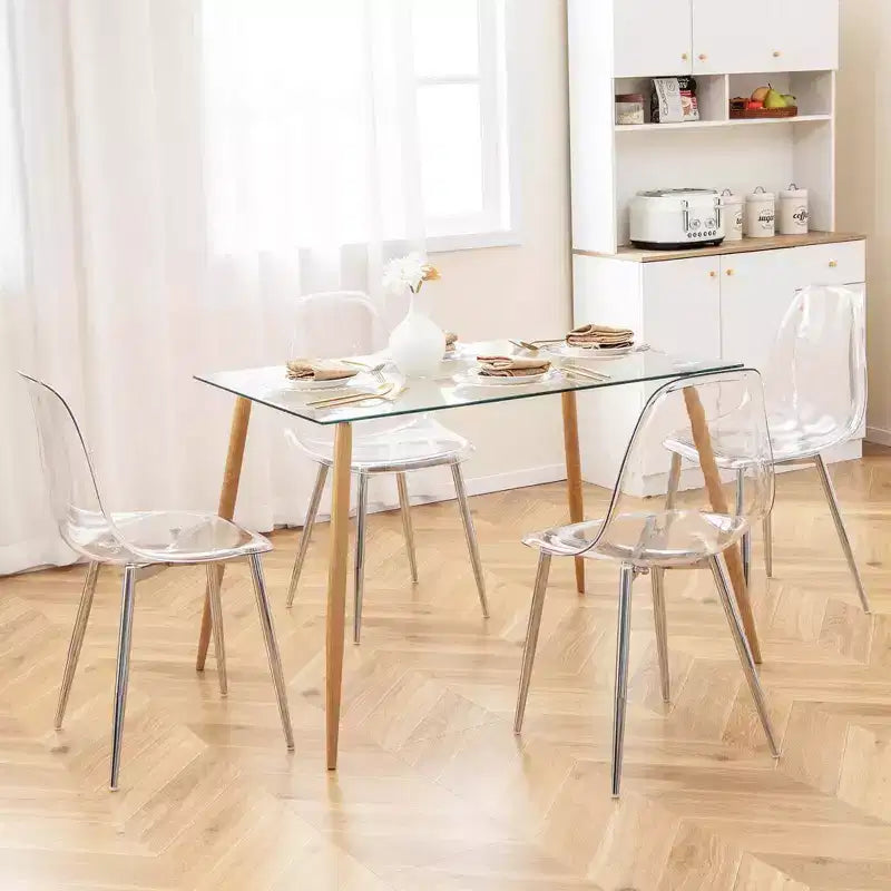 Lot de 4 chaises de salle à manger Costway avec pieds en métal électroplaqué robustes, dossier incurvé sans accoudoirs