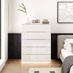 Commode moderne à 5 tiroirs Famapy, finition brillante, avec éclairage inférieur