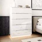 Commode moderne à 5 tiroirs Famapy, finition brillante, avec éclairage inférieur