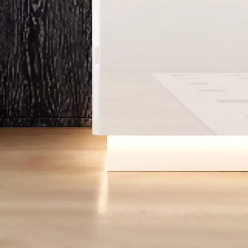 Commode moderne à 5 tiroirs Famapy, finition brillante, avec éclairage inférieur