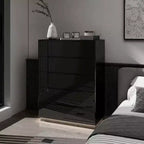 Commode moderne à 5 tiroirs Famapy, finition brillante, avec éclairage inférieur