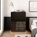 Commode moderne à 5 tiroirs Famapy, finition brillante, avec éclairage inférieur