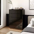Commode moderne à 5 tiroirs Famapy, finition brillante, avec éclairage inférieur