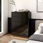 Commode moderne à 5 tiroirs Famapy, finition brillante, avec éclairage inférieur