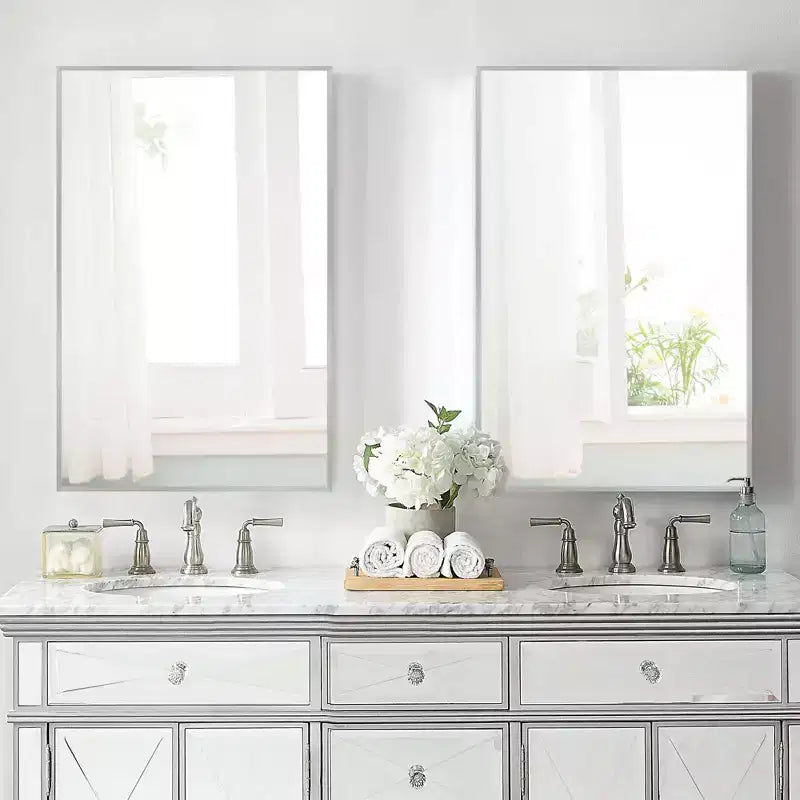 Dovelina Miroir de salle de bain rectangulaire moderne avec cadre en métal Miroir mural décoratif