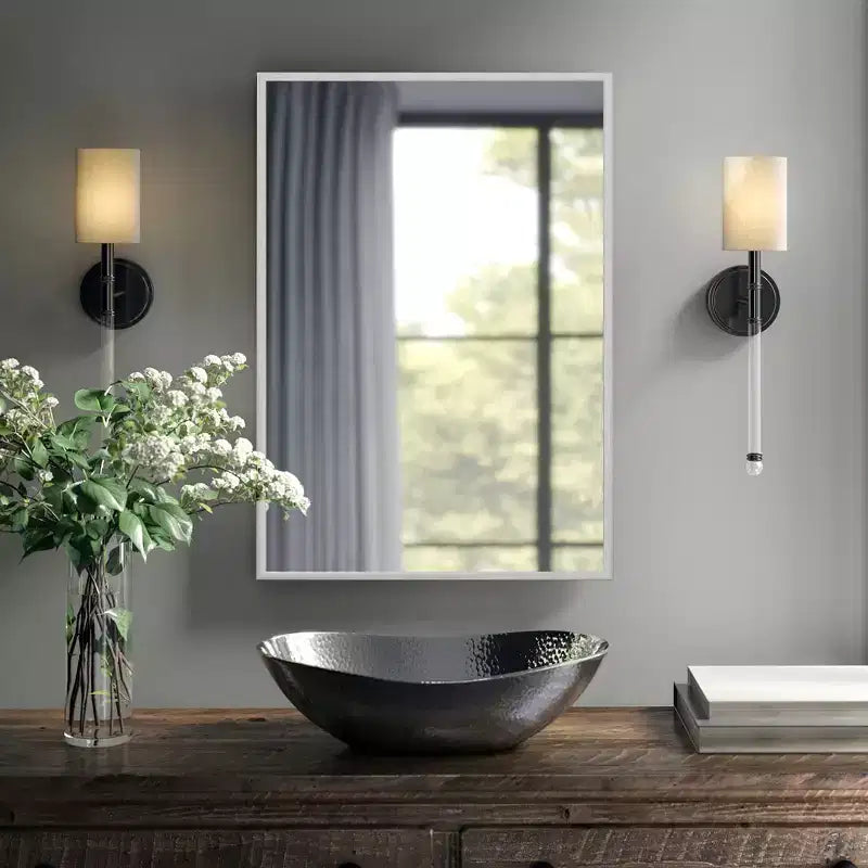 Dovelina Miroir de salle de bain rectangulaire moderne avec cadre en métal Miroir mural décoratif