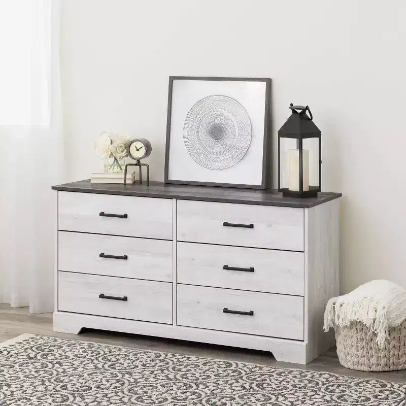 Commode de chambre à coucher Prepac Rustic Ridge Farmhouse à 6 tiroirs
