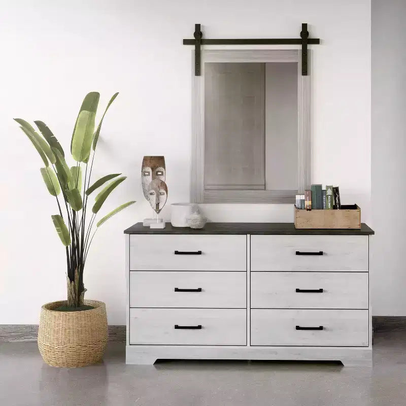 Commode de chambre à coucher Prepac Rustic Ridge Farmhouse à 6 tiroirs