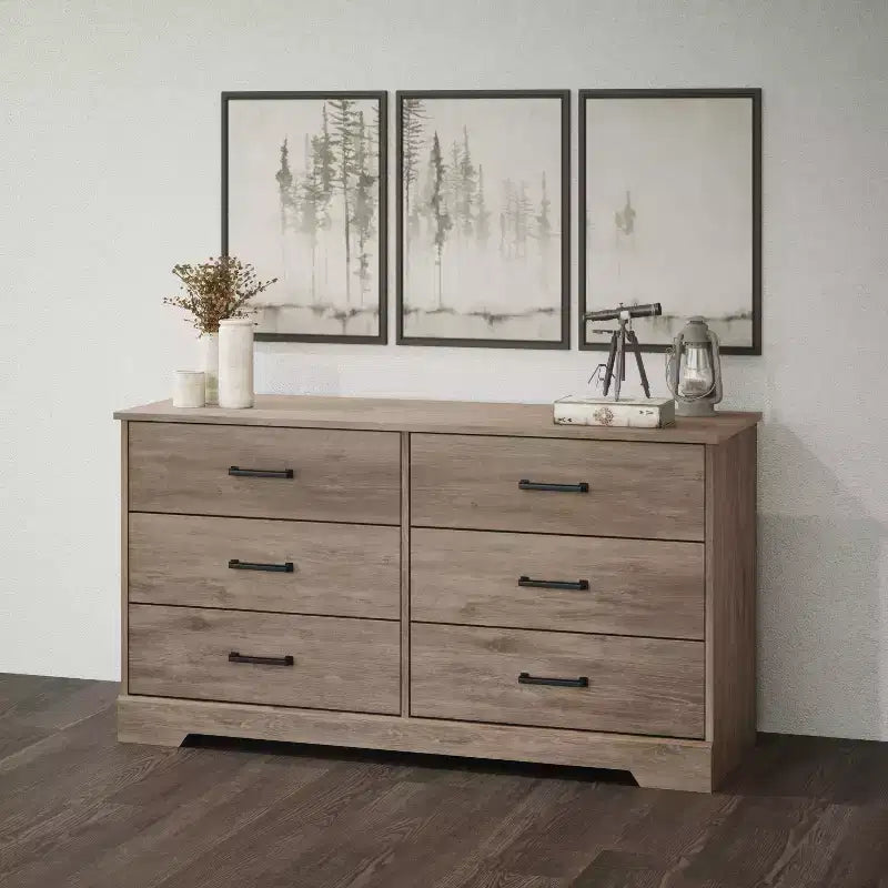 Commode de chambre à coucher Prepac Rustic Ridge Farmhouse à 6 tiroirs