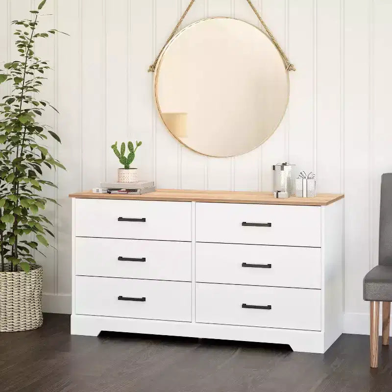 Commode de chambre à coucher Prepac Rustic Ridge Farmhouse à 6 tiroirs