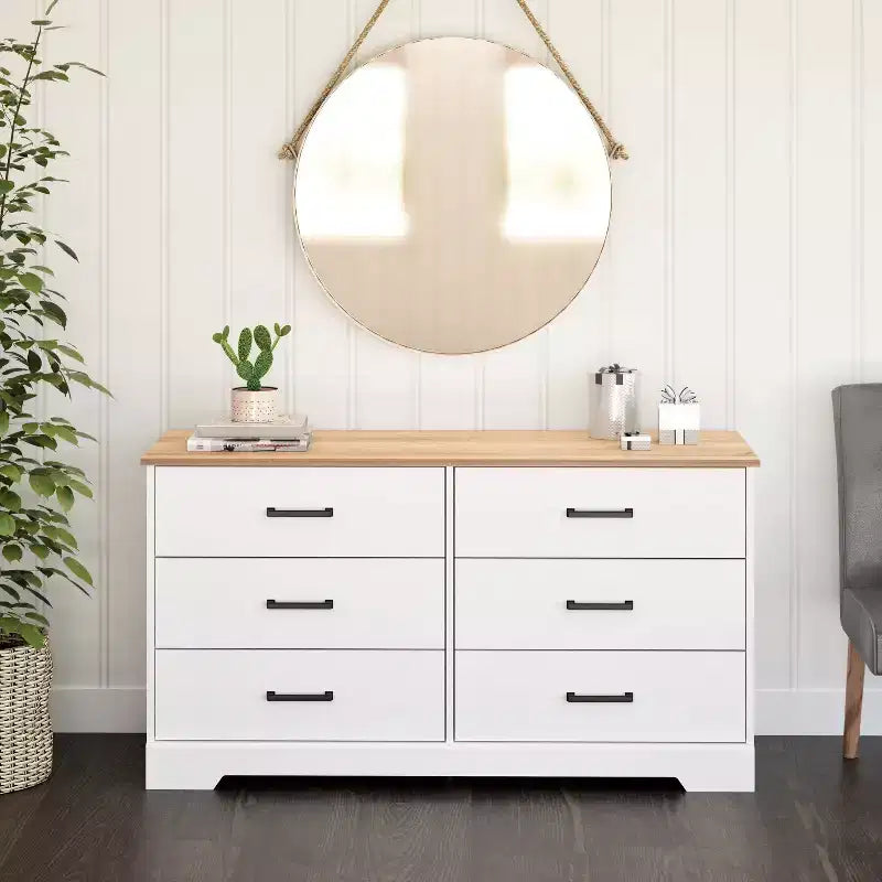 Commode de chambre à coucher Prepac Rustic Ridge Farmhouse à 6 tiroirs