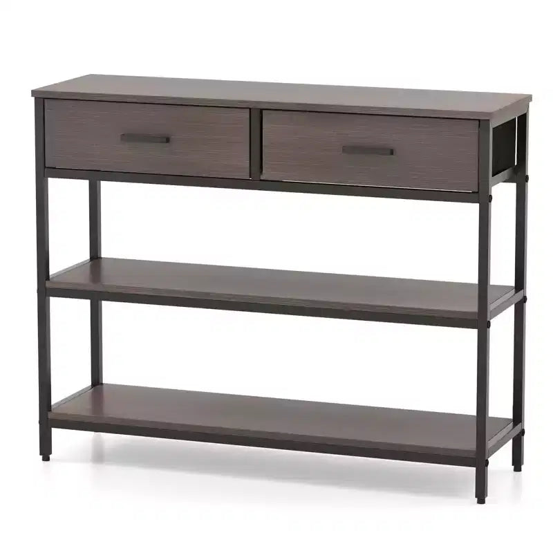 Costway Table console d'entrée pour canapé avec tiroirs en tissu pliables pour salon, gris/marron rustique