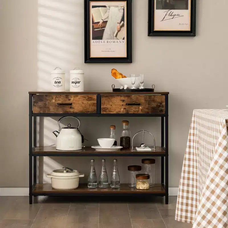 Costway Table console d'entrée pour canapé avec tiroirs en tissu pliables pour salon, gris/marron rustique
