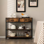 Costway Table console d'entrée pour canapé avec tiroirs en tissu pliables pour salon, gris/marron rustique