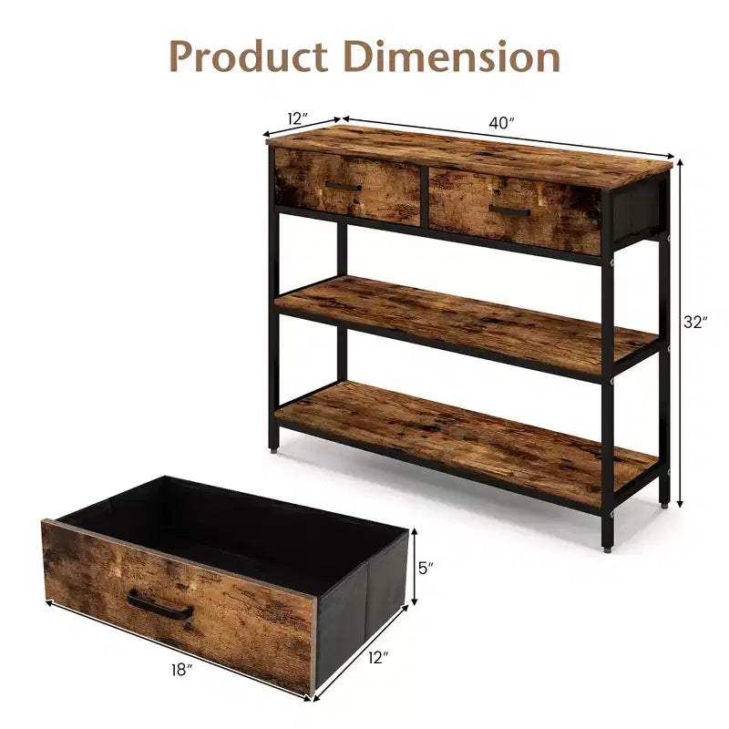 Costway Table console d'entrée pour canapé avec tiroirs en tissu pliables pour salon, gris/marron rustique