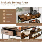 Costway Table console d'entrée pour canapé avec tiroirs en tissu pliables pour salon, gris/marron rustique