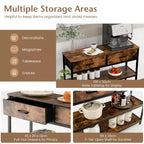 Costway Table console d'entrée pour canapé avec tiroirs en tissu pliables pour salon, gris/marron rustique