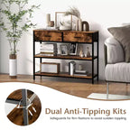 Costway Table console d'entrée pour canapé avec tiroirs en tissu pliables pour salon, gris/marron rustique