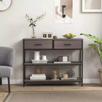 Costway Table console d'entrée pour canapé avec tiroirs en tissu pliables pour salon, gris/marron rustique