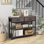 Costway Table console d'entrée pour canapé avec tiroirs en tissu pliables pour salon, gris/marron rustique