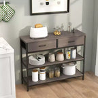 Costway Table console d'entrée pour canapé avec tiroirs en tissu pliables pour salon, gris/marron rustique