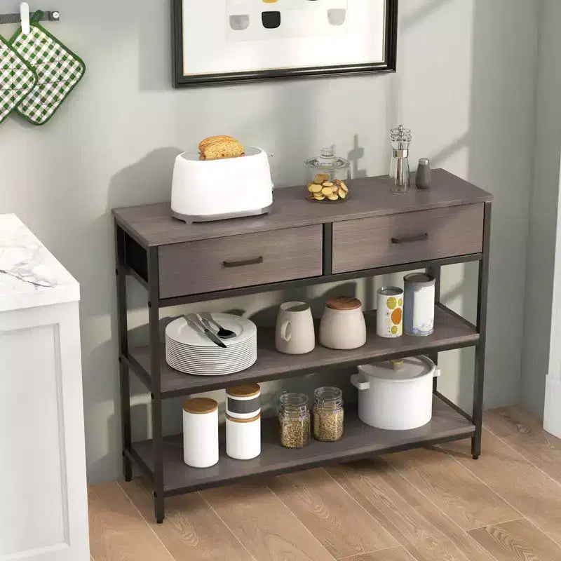 Costway Table console d'entrée pour canapé avec tiroirs en tissu pliables pour salon, gris/marron rustique