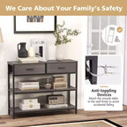 Costway Table console d'entrée pour canapé avec tiroirs en tissu pliables pour salon, gris/marron rustique